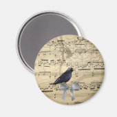 Crow auf einem Musikblatt Magnet (Vorderseite/Rückseite)