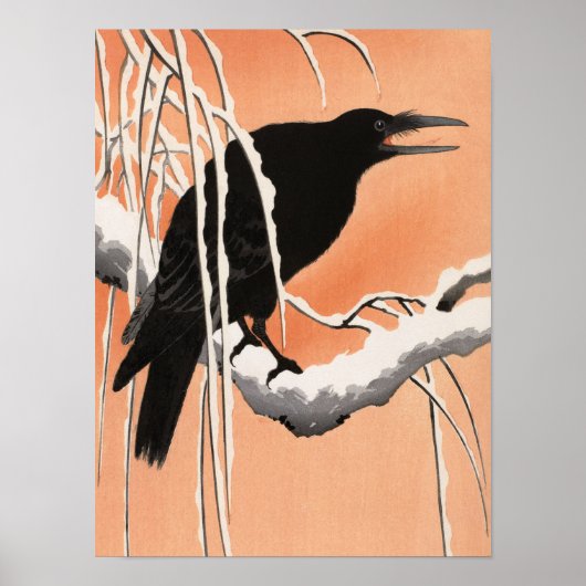 Crow auf einer verschneiten Zweigstelle von Ohara Poster (Vorne)