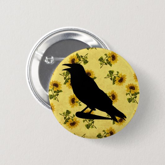 Crow auf Sonnenblumen Button (Vorne & Hinten)
