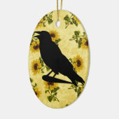Crow auf Sonnenblumen Keramikornament (Links)