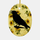 Crow auf Sonnenblumen Keramikornament (Vorne)