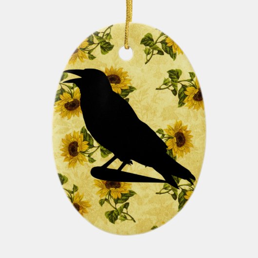 Crow auf Sonnenblumen Keramikornament (Vorne)