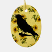 Crow auf Sonnenblumen Keramikornament (Hinten)