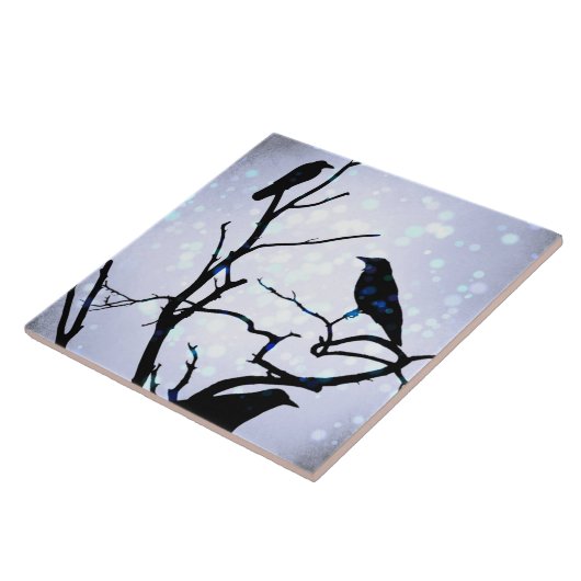 Crow Bird auf Tree Bird 94 Fliese (Seite)