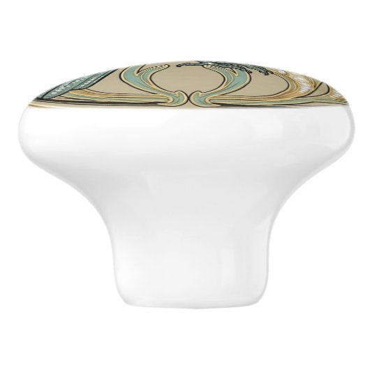 Crow Bird Sage Green & Gold Art Deco Nouveau Keramikknauf (Seitenansicht)