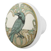 Crow Bird Sage Green & Gold Art Deco Nouveau Keramikknauf (Rechts)