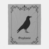 Crow Bird Silhouette und dekorative Wirbel Grau Fleecedecke (Vorderseite)