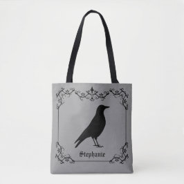 Crow Bird Silhouette und dekorative Wirbel Grau Tasche