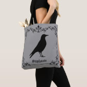 Crow Bird Silhouette und dekorative Wirbel Grau Tasche (Von Nahem)