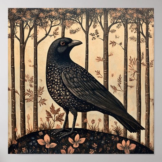Crow Bird Whimsical Painting Poster (Vorne)