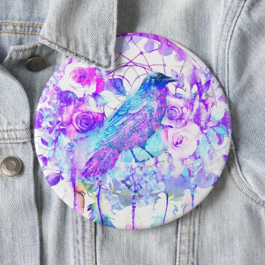 Crow Dreamcatcher Blue Lila Floral Button (Beispiel)