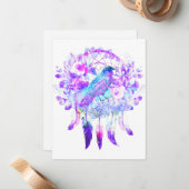 Crow Dreamcatcher Blue Lila Floral Mitteilungskarte (Vorderseite/Rückseite Beispiel)