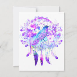 Crow Dreamcatcher Blue Lila Floral Mitteilungskarte