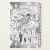 Crow Dreamcatcher Blue Lila Floral Notizblock (Rückseite)