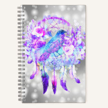 Crow Dreamcatcher Blue Lila Floral