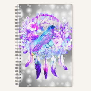Crow Dreamcatcher Blue Lila Floral Notizblock