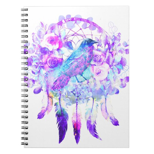 Crow Dreamcatcher Blue Purple Floral Notizblock (Vorderseite)