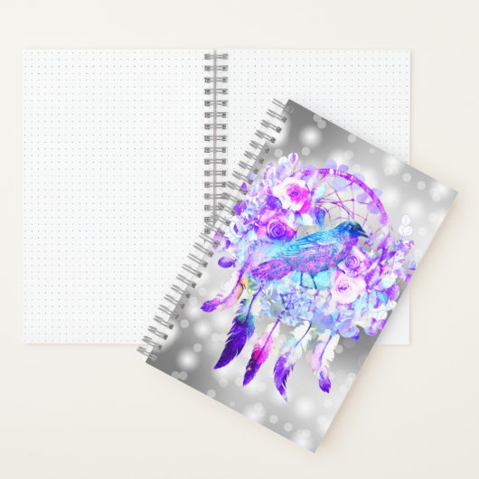 Crow Dreamcatcher Blue Purple Floral Notizblock (Innen)
