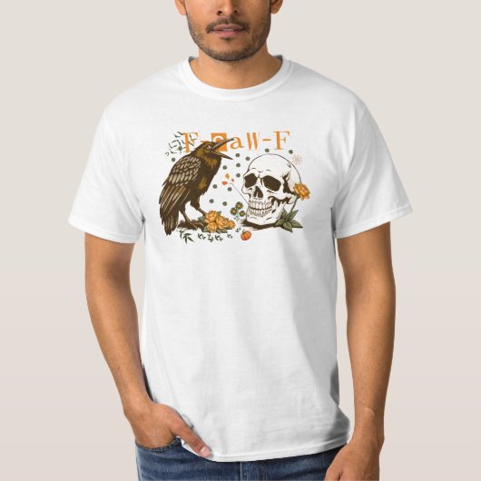 Crow F Cap F Black Bird Skull Floral Halloween T-Shirt (Vorderseite)