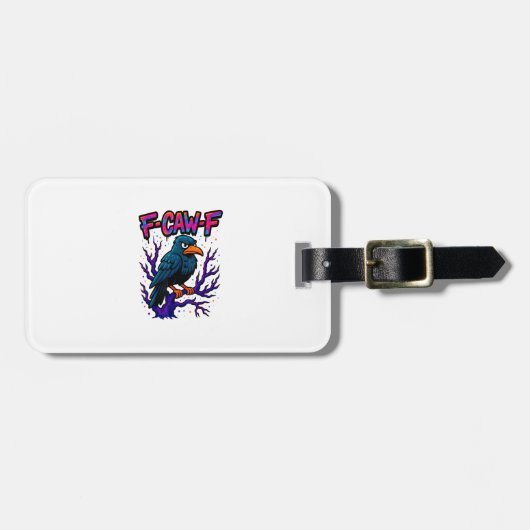 Crow, F-Caw-F Funny Bird Moon Gothic Adult Humor M Gepäckanhänger (Vorderseite horizontal)