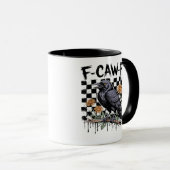 Crow Flowral, F-Caw-F Funny Bird FCAWF Moon Gothic Tasse (VorderseiteRechts)