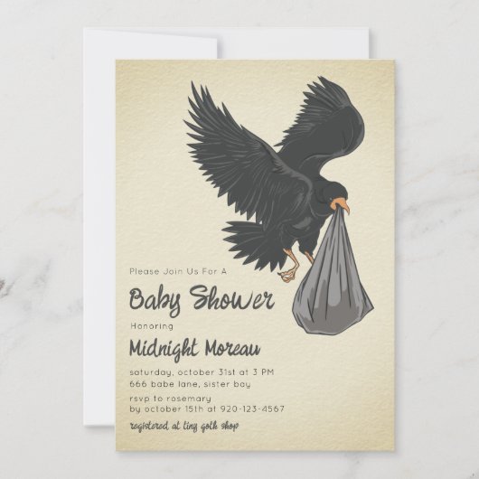 Crow Gothic Baby Shower Einladung (Vorderseite)