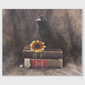 Crow Gothic Vintag Old Books Sonnenblume Geschenkpapier (Flach)
