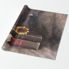Crow Gothic Vintag Old Books Sonnenblume Geschenkpapier