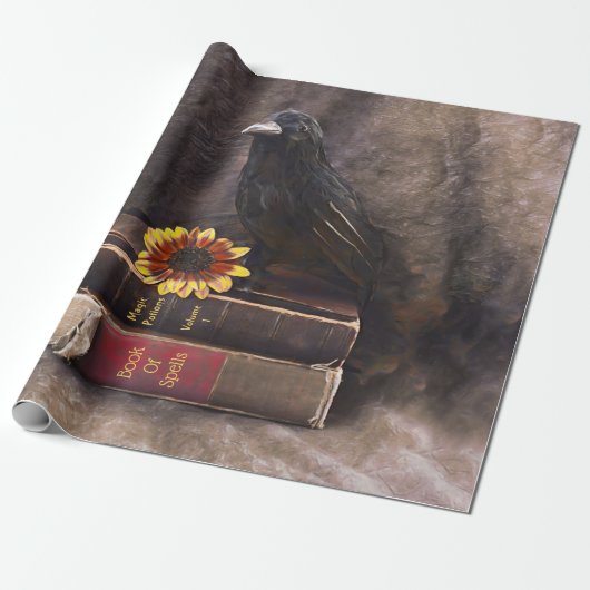 Crow Gothic Vintag Old Books Sonnenblume Geschenkpapier (Ungerollt)