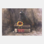 Crow Gothic Vintag Old Books Sonnenblume Geschenkpapier Set (Vorderseite)