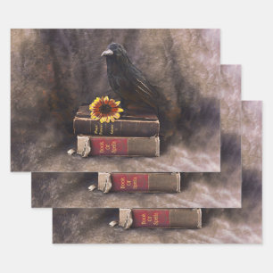 Crow Gothic Vintag Old Books Sonnenblume Geschenkpapier Set