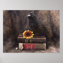Crow Gothic Vintag Old Books Sonnenblume Poster
