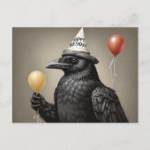 Crow hält gelben Ballon glücklicher Geburtshhat Postkarte (Vorderseite)