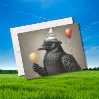Crow hält gelben Ballon glücklicher Geburtshhat