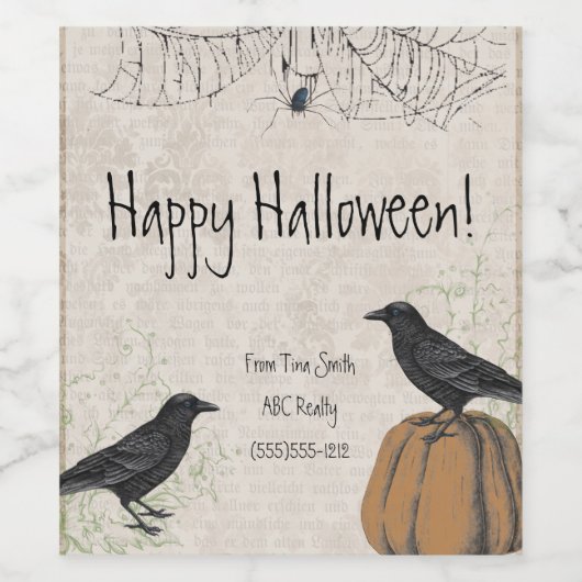 Crow Happy Halloween Weinetikett (Einzelnes Label)