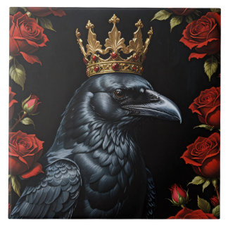 Crow in A Gold Crown Ruby-Rote Rosen Fliese
