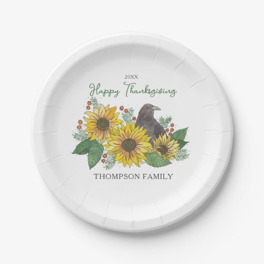 Crow in Herbst Blume Erntedank Dessert Pappteller (Vorderseite)