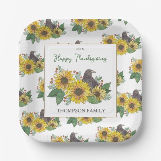 Crow in Herbst Blume Erntedank Dessert Pappteller (Vorderseite)