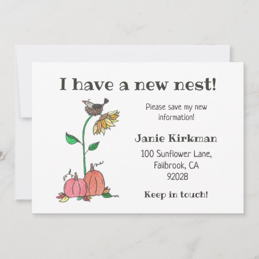 Crow in Nest mit Pumpkins Fall Neue Adresse Ankündigung (Vorderseite)