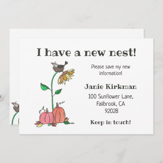 Crow in Nest mit Pumpkins Fall Neue Adresse Ankündigung (Vorne/Hinten)