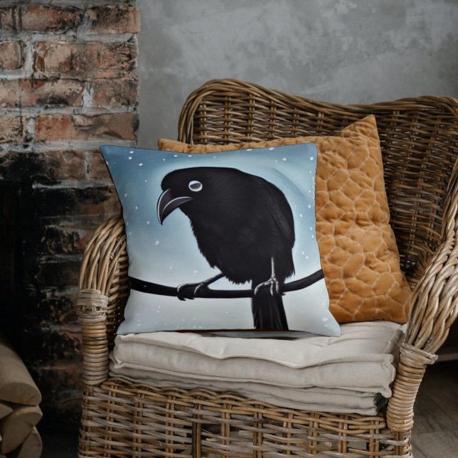 Crow in Winter Throw Kissen (Von Creator hochgeladen)