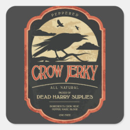 Crow Jerky Vintag Halloween Label Quadratischer Aufkleber