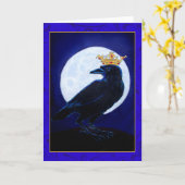 Crow King oder Queen mit Mond, Crown Grußkarte Karte (Gelbe Blume)