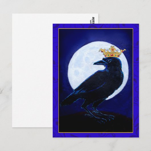 Crow King oder Queen mit Mond und Kronenkarte Postkarte (Vorne/Hinten)