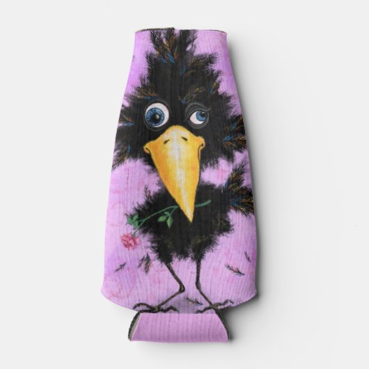 Crow mit Rose Flasche Cooler Spaß Flaschenkühler (Vorderseite)