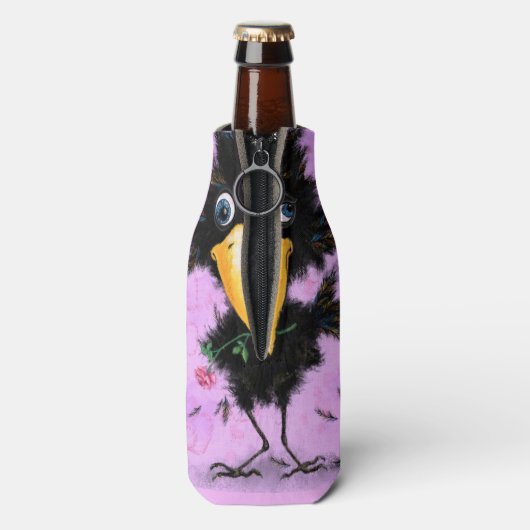Crow mit Rose Flasche Cooler Spaß Flaschenkühler (Flasche Rückseite)