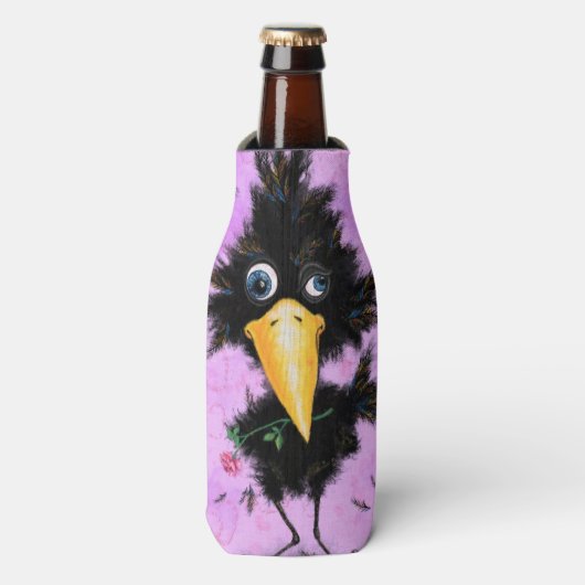 Crow mit Rose Flasche Cooler Spaß Flaschenkühler (Flaschenvorderseite)