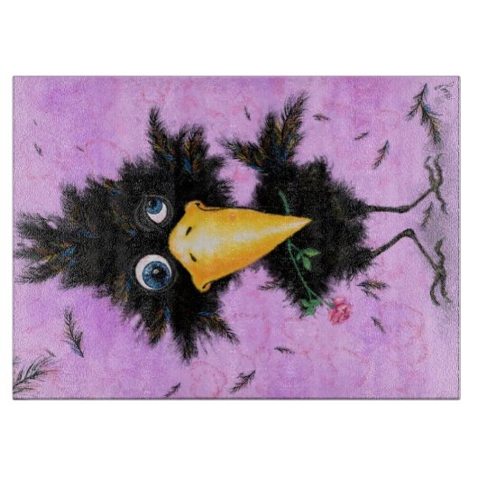 Crow mit Rose Funny Cutting Board Schneidebrett (Vorderseite)