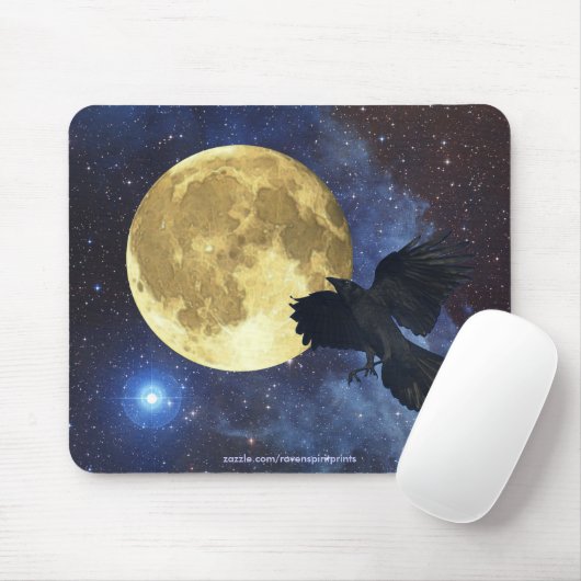 Crow, Moon und Weltraummusepad Mousepad (Mit Mouse)