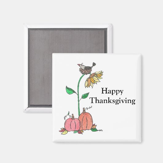 Crow Nesting in Sunflower Happy Thanksgiving Magnet (Vorderseite/Rückseite)